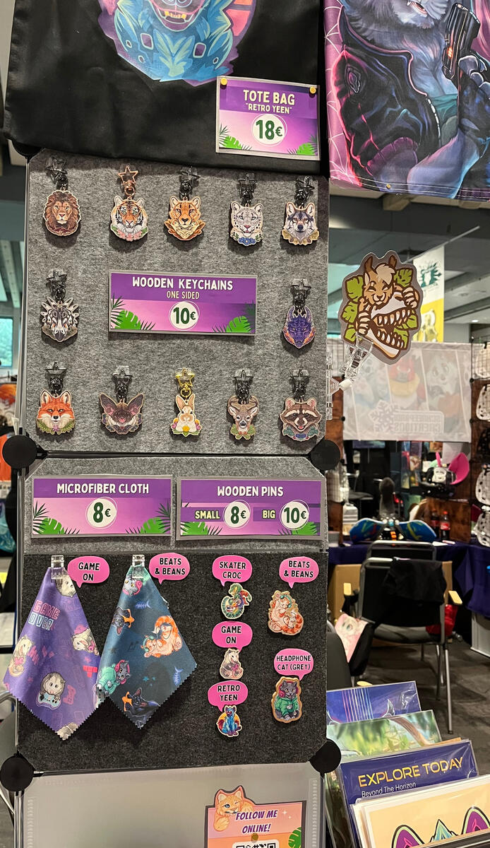 | Microfiber Cloths | Wooden Keychains | Pins | Tote Bag | Prints |